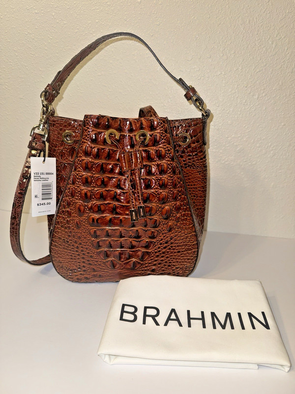 NWT $365 BRAHMIN Melinda Handbag “Pecan Melbourne” Bucket /Shoulder/Tote LOVELY!