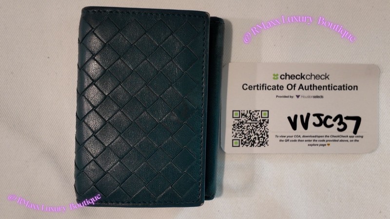 Bottega Veneta Intrecciato Leather Card Holder Wallet Blue Green Verified