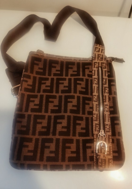Fendi Women's Vintage Crossbody Messenger Bag Zucca Canvas Tobacco Brown Italy gallery