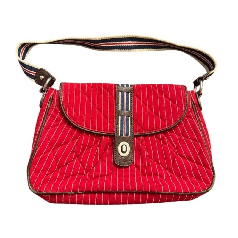 Vera Bradley Red White Pinstripe Quilted Bag Fish Lining Nautical Sporty