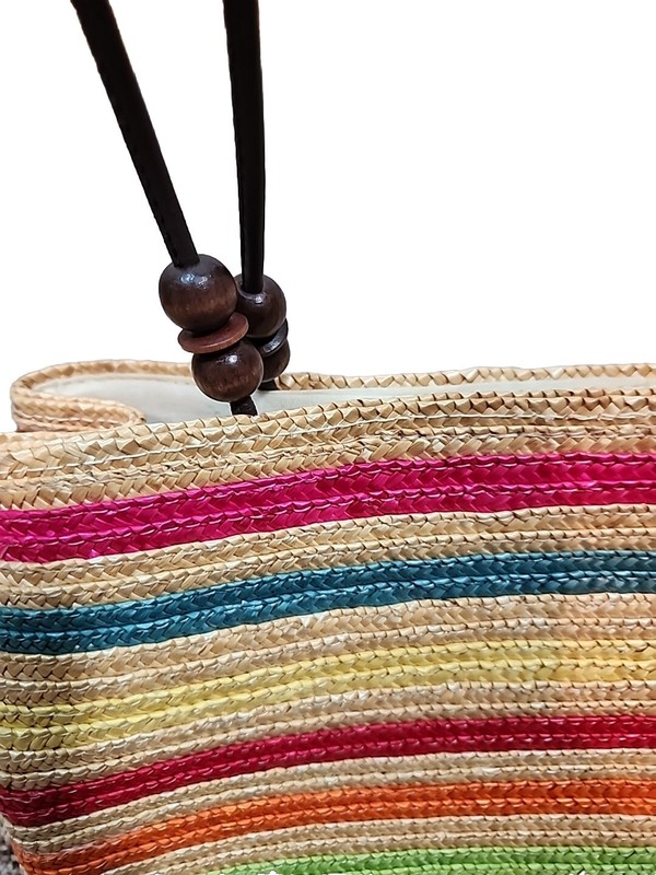 100% wheatstraw Muti-colored bold Stripped Woven straw Shoulder bag Purse