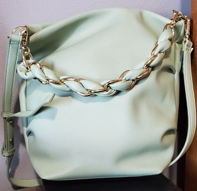 INC Louiey soft faux-leather chain link hobo shoulder crossbody bag – Green