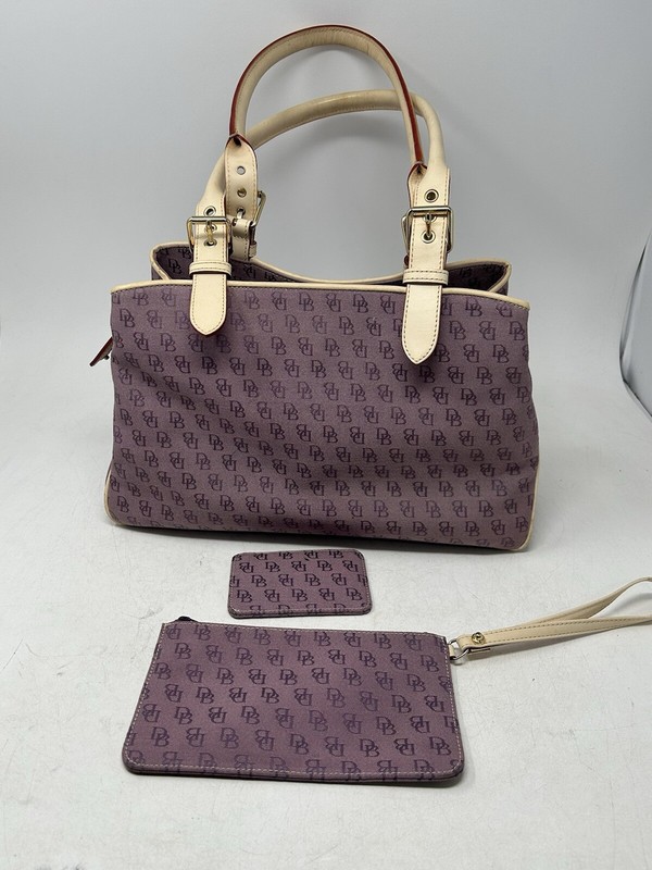 Vintage Y2k Dooney & Bourke Canvas Lavender Signature Buckle Satchel Wallet Set