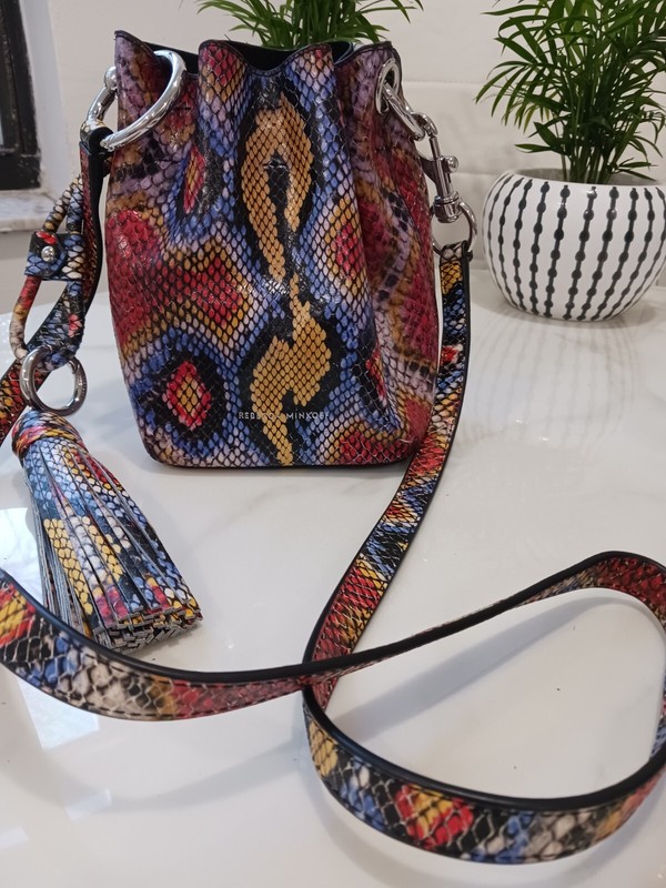 Rebecca Minkoff Mini Kate Bucket XBody Shimmery Python $348 RED,YELLOW Snake Bag