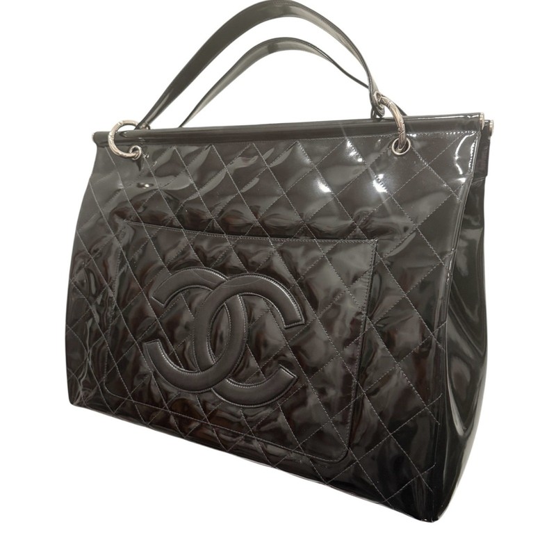 1996 Vintage Chanel Quilted Patent Leather Shopping Tote