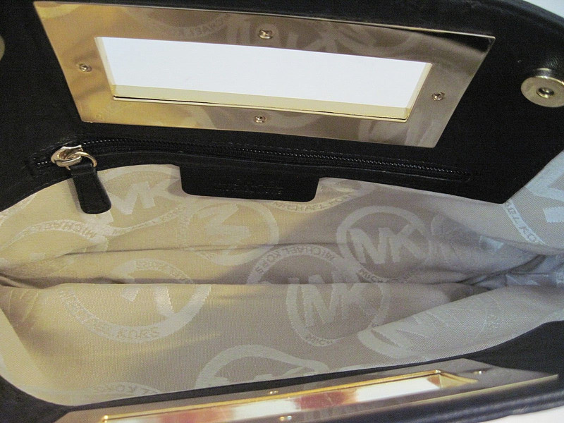 Michael Kors Gold/Black Leather Berkley Clutch square handle bag gallery