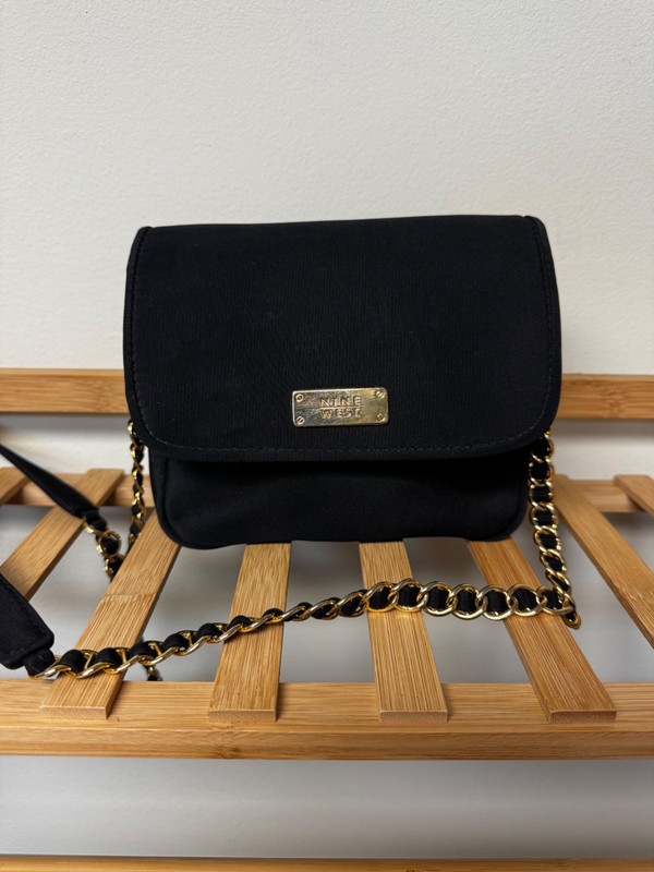 Nine West Black Handbag with Gold Loop Chain on Strap