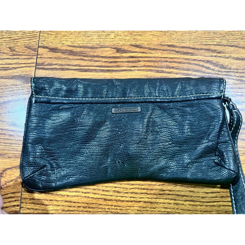 Red by Marc Ecko Black Lizard Embossed Faux Leather Wristlet Clutch Bag