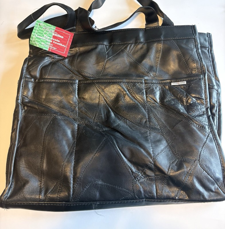 Black Buttery Soft Top Grain Lambskin Leather Maxim Brand Italian Mosaic Design