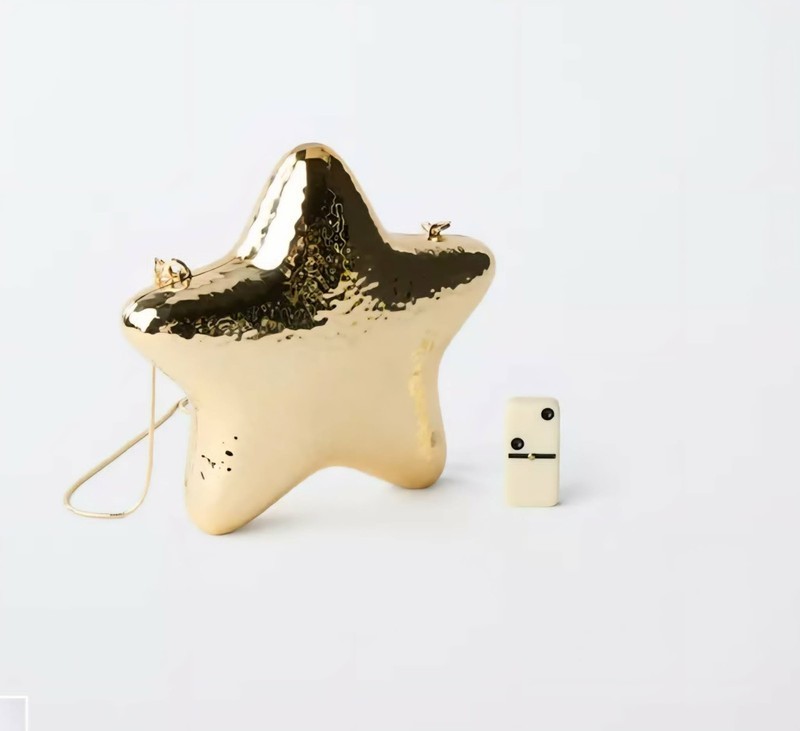 NWT Metallic Gold Star Shaped Box Clutch Crossbody Bag Purse gallery