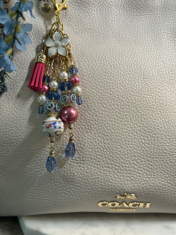 Original Handbag Jewelry Purse CHARM lamp work Glass Beads Flower Key gallery