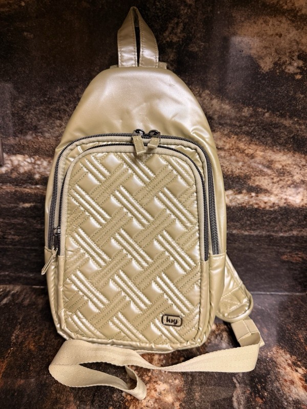 LUG Scurry Matte Luxe Vegan Leather Sling Bag Metallic Bubble Sand RFID NWOT