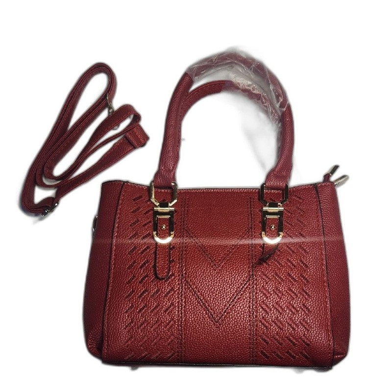 Sophisticated Red Shoulder Bag with Geometric Pattern