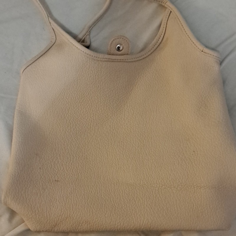 Women’s Beige Solid Shoulder Bag Strap Accent Snap Closure Silver Hardware gallery