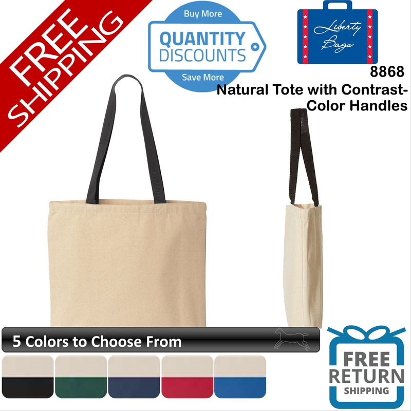 🔥 Liberty Bags Natural Tote With Contrast-color Handles 100% Cotton Canvas 8868
