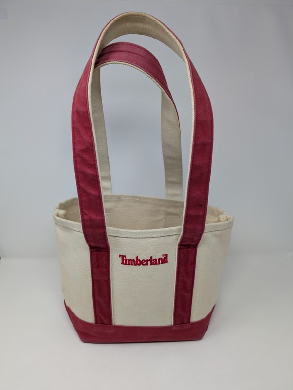 Timberland Canvas Tote Tan w/Red Handles And Logo