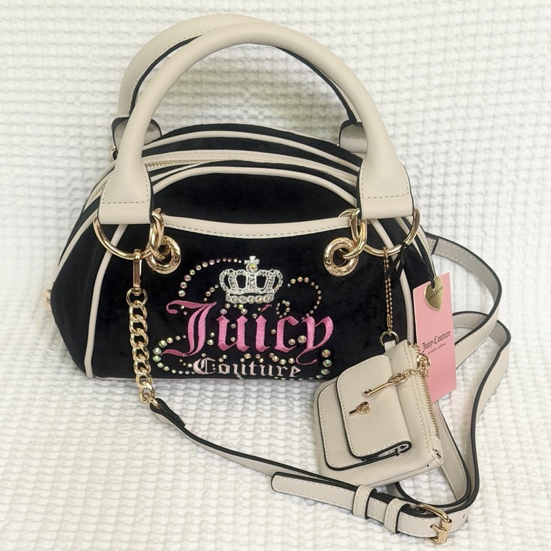 Juicy Couture Dreamy Juicy Satchel Bag Black Velvet Liquorice Coin Purse Y2K NWT