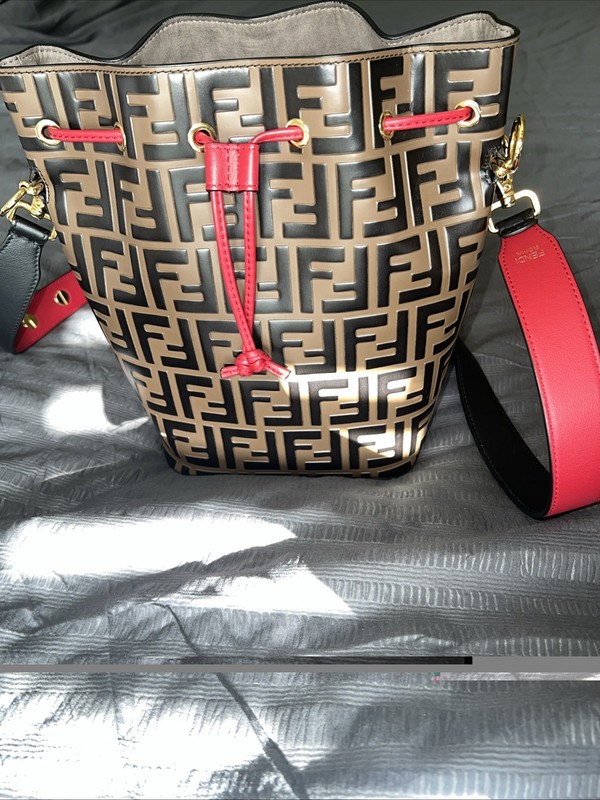 Fendi FF 1974 Embossed Calfskin Grande Mon Tresor Bucket Bag Brown/Black
