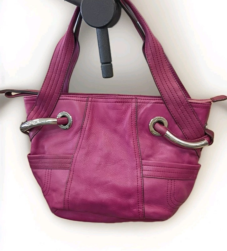 Beautiful Purplish Pink B Makowsky Genuine Leather Shoulder Handbag Purse 14x8x3