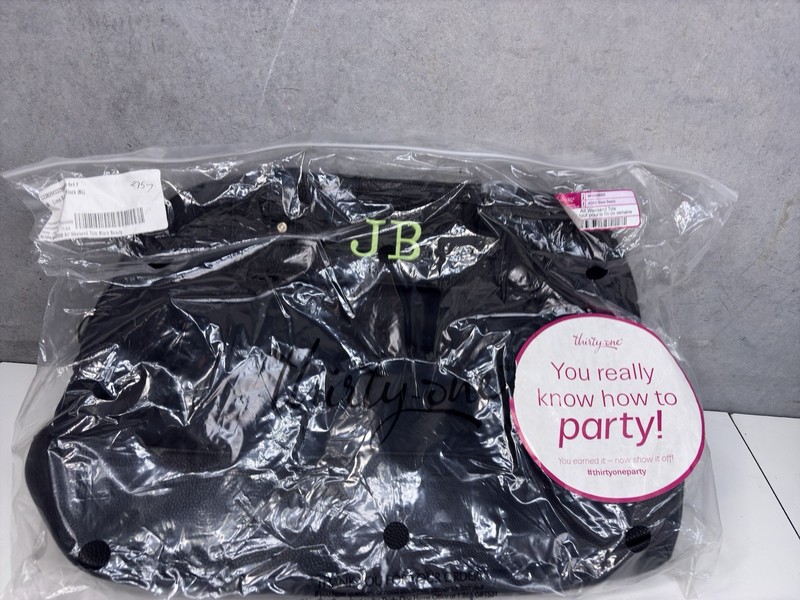 Thirty-One All Weekend Tote Bag Black Beauty Green JB Monogram NWT