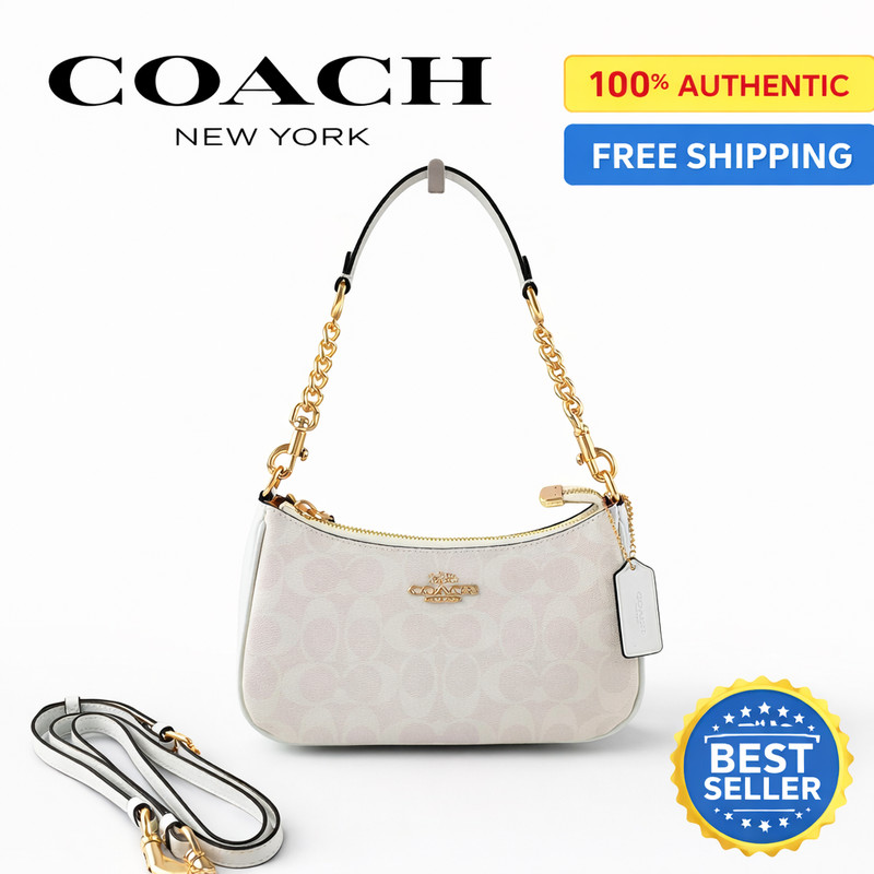 NWT COACH Teri Shoulder Bag 2Way Canvas CA548 White Smooth Leather