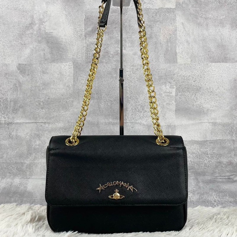 Vivienne Westwood Anglomania Leather Shoulder Bag Gold Chain Strap Orb Logo