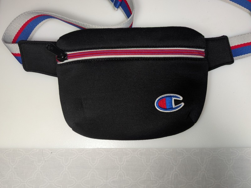 Champion Fanny Pack Waist Bag Black Red Blue Stripe Belt Crossbody C Logo