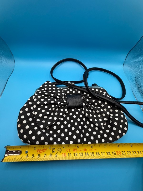 American Eagle Polka Dot Bow Kiss Lock Crossbody Purse Black White