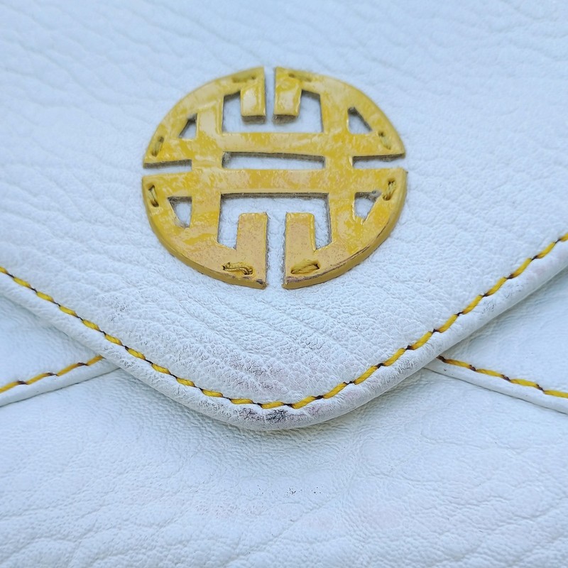 Antonio Melani White Leather Clutch Crossbody Bag Purse W/ Optional Gold Chain gallery