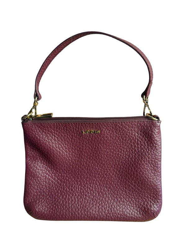 Lodis Mini Leather Purse Emily Bag Burgundy Wine 7”by9” handle drops 6” gallery