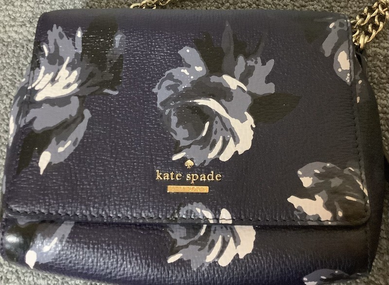 Kate Spade New York , Briar Lane Night Rose Leather Crossbody Bag Navy Floral