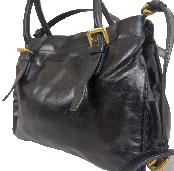 Authentic Prada Ribbon Calf Leather Black 2Way Hand Bag Shoulder Bag Vintage gallery