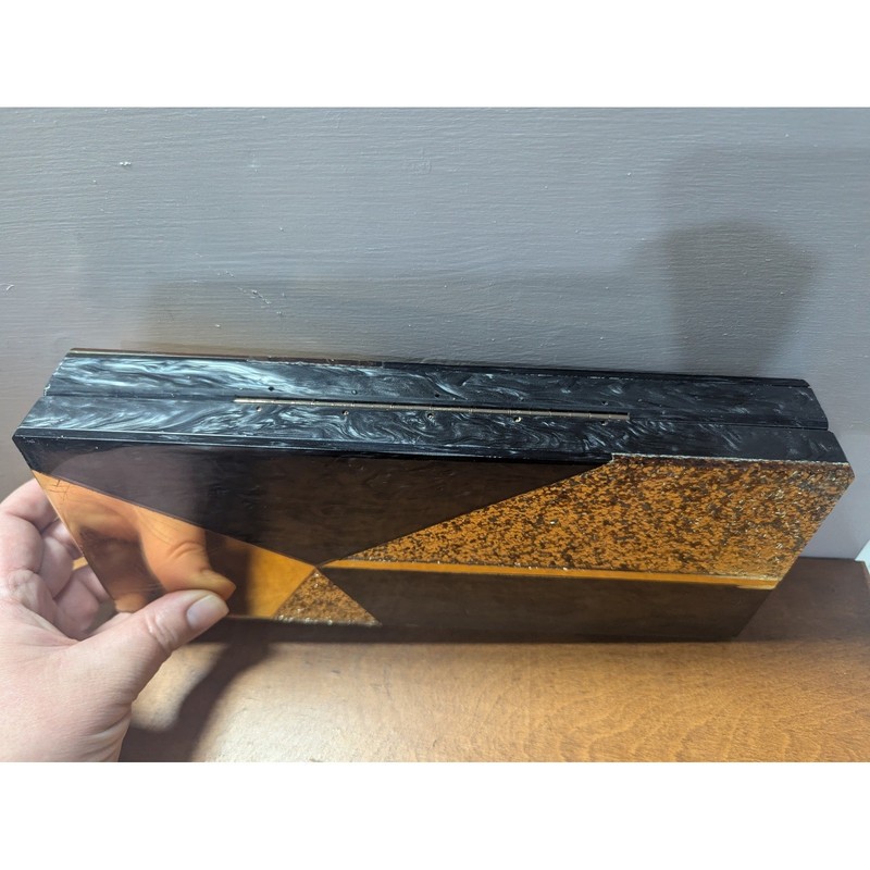 Bobbi Brown x Edie Parker Acrylic Clutch Black Gold Glitter Marbled Geometric gallery