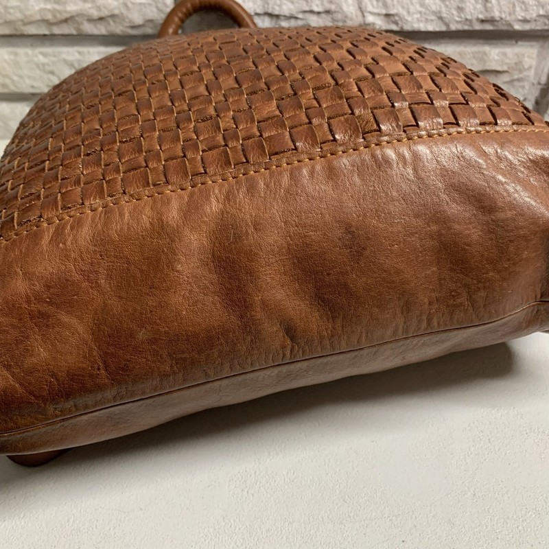 Valenca Holland Woven Leather Backpack Cognac Brown Zip Top Rucksack Bag gallery