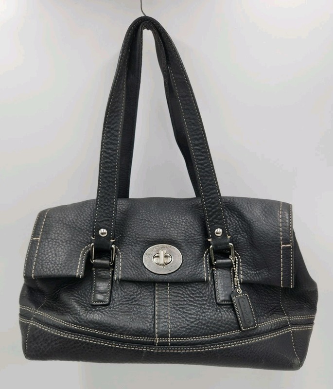 Coach Hamilton Pebbled Leather Satchel Handbag – Black #:K0893-F13091