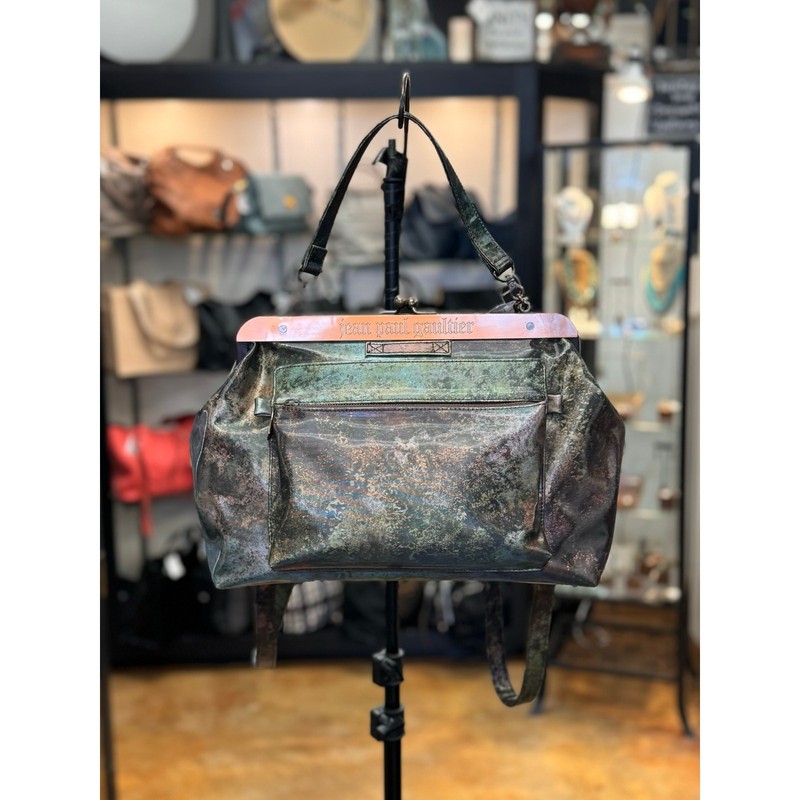 Jean Paul GAULTIER Kiss Lock V Cyber Line 90s Vintage PVC Metal Plate Bag RARE