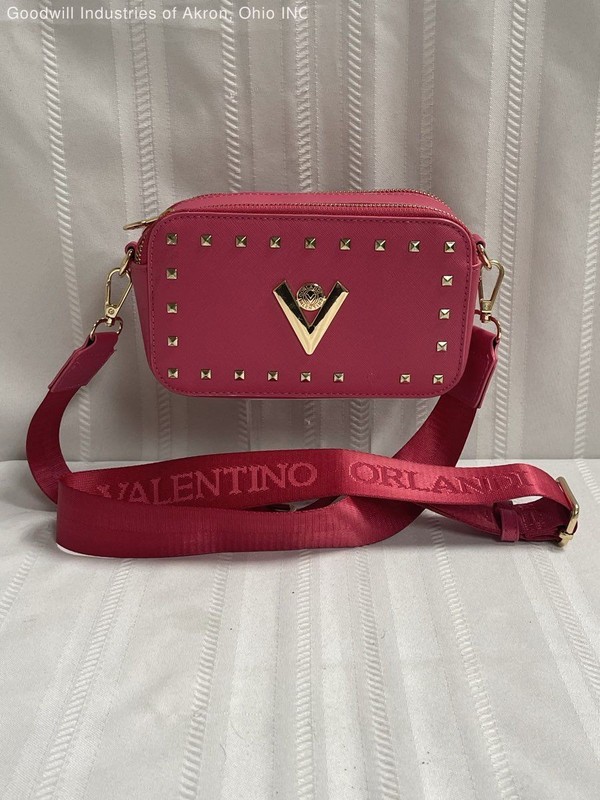 Valentino Orlandi Pink Saffiano Leather Studded Crossbody Camera Bag Gold HW