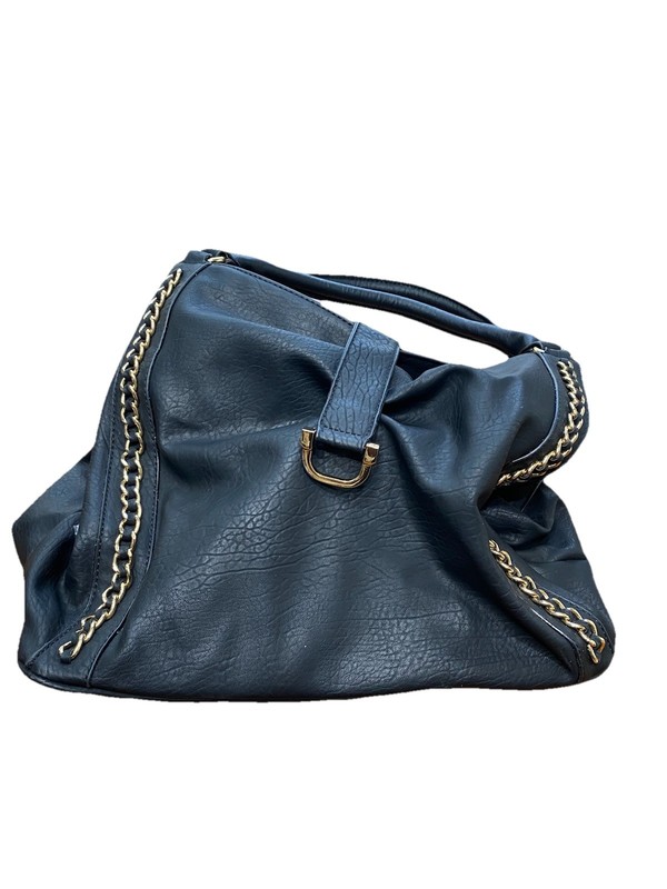 Black Leather Shoulder Bag/Purse With Gold Plated Accents 2 Top Handles