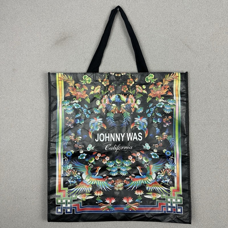 Johnny Was California Large Shopper Reusable Bag Black Multicolor Cranes 17×19”