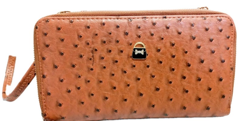 Womens Ostrich Leather Crossbody Bag Tassel Zipper Pulls 23″ Strap Drop Cards