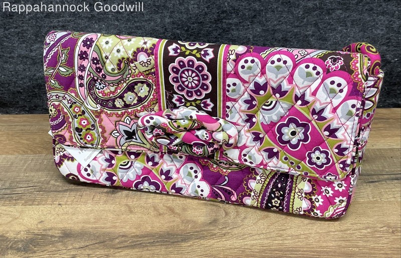 Vera Bradley Purple Paisley Floral Quilted Fabric Clutch Shoulder Bag NWT
