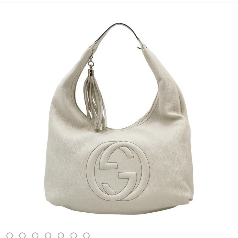 Gucci Soho Beige Hobo Shoulder Bag GG Logo Tassel Silver Hardware