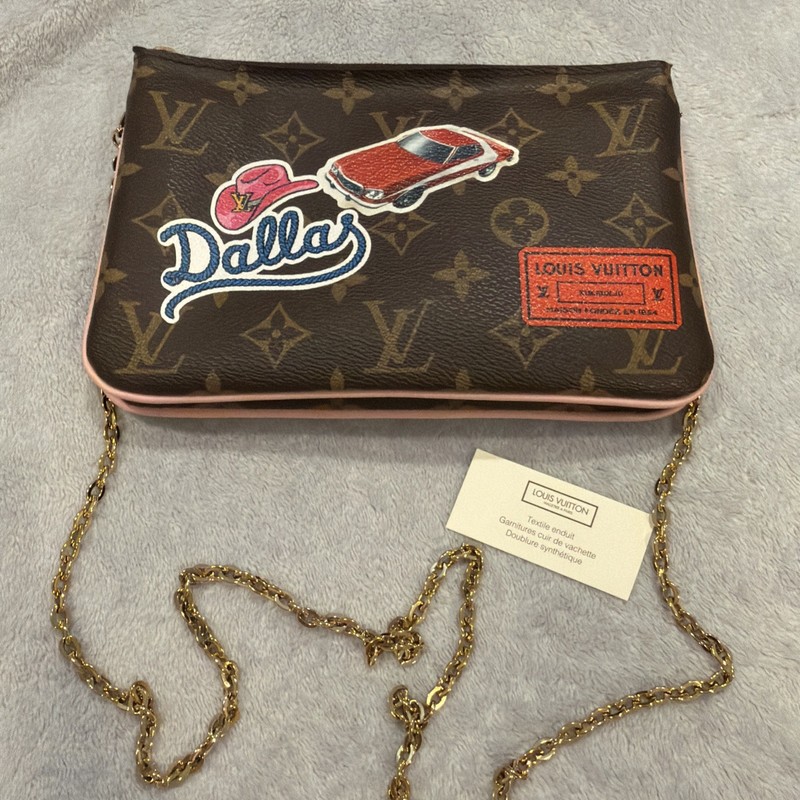 Louis Vuitton Monogram Pink Dallas Double Zip Pochette Bag W/ LV Gold Strap!