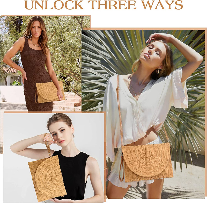 Straw Clutch Purse for Women Woven Rattan Wicker Envelope Crossbody Bag gallery