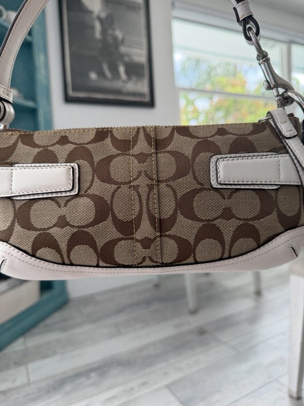 Vintage Y2K Coach Signature brown demi buckle baguette with leather trim gallery