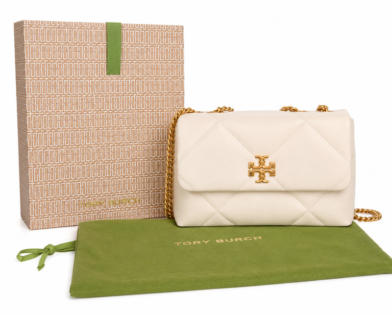 Authentic Tory Burch Kira Small Diamond Quilt Shoulder Bag Warm White + Dust Bag