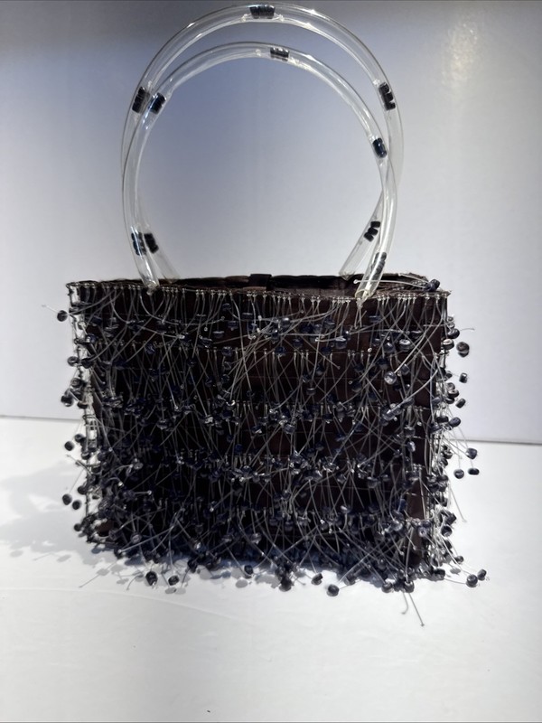 Artistic Handmade Suspended Beads On Rigid Metal Base Handbag Conversation Piece