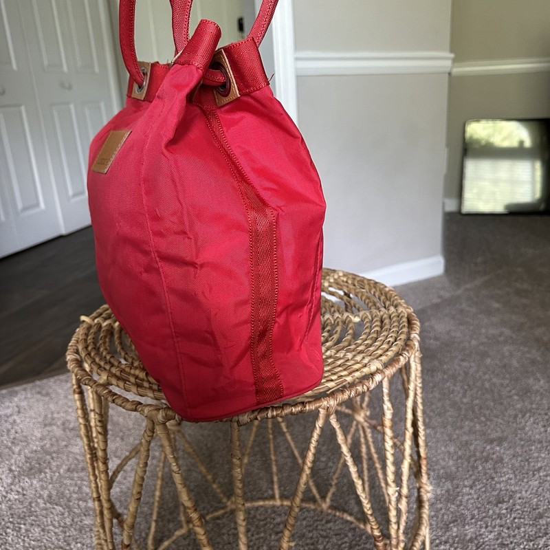 Vintage Jordache Nylon Canvas Tote Shoulder Bag in Red Brown Leather Handles gallery