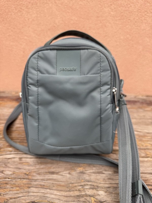 Pacsafe Gray Crossbody Bag Zip Closure Detachable Adjustable Strap Silver RIFD