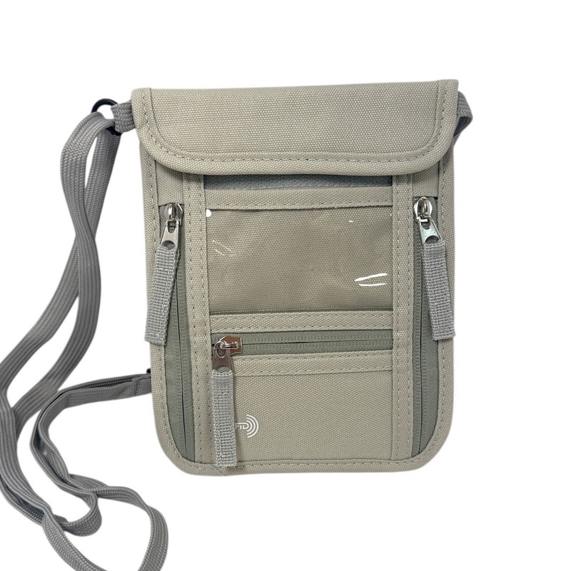 RFID Blocking Pouch Travel Wallet Beige Crossbody Organizer Adjustable Strap NEW